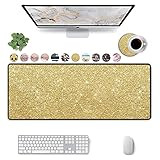 Alfombrilla de ratón grande para juegos con purpurina dorada con base antideslizante, adecuada para juegos, para escritorio, oficina y hogar + posavasos para taza de café