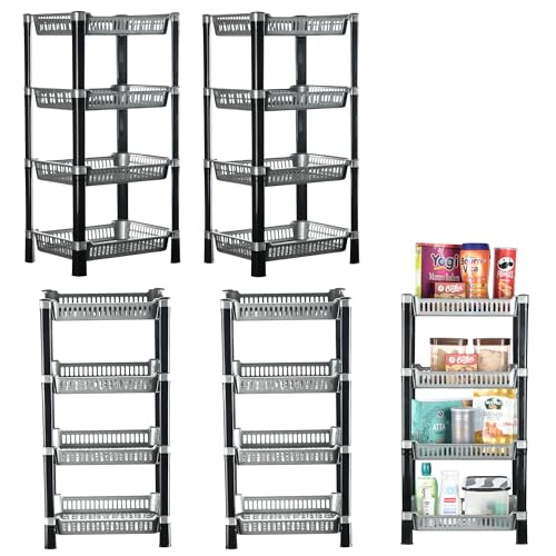 Image of Urbane Home Pack of 5 Multipurpose Kitchen Organizer /Storage Rack | 4-Layer Onion Stand for Kitchen | Vessels & Vegetable Organiser | Silver