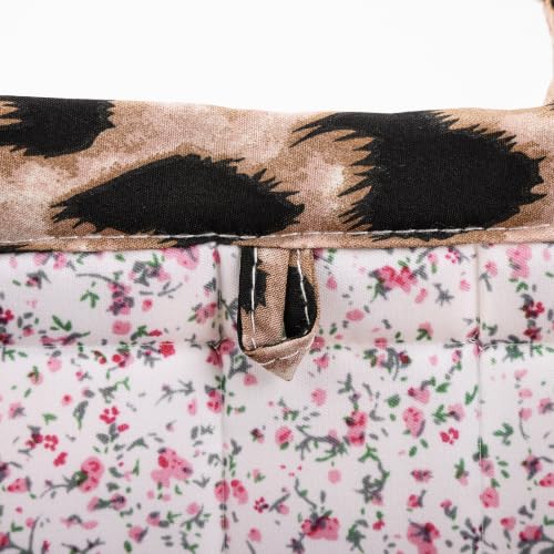 Image of Quilted Fabric Basket Foldable Car Storage Boho Floral Laundry Basket Hamper for Nursery Bedroom & Living Room | Organize Clothes Toys (Leopard)