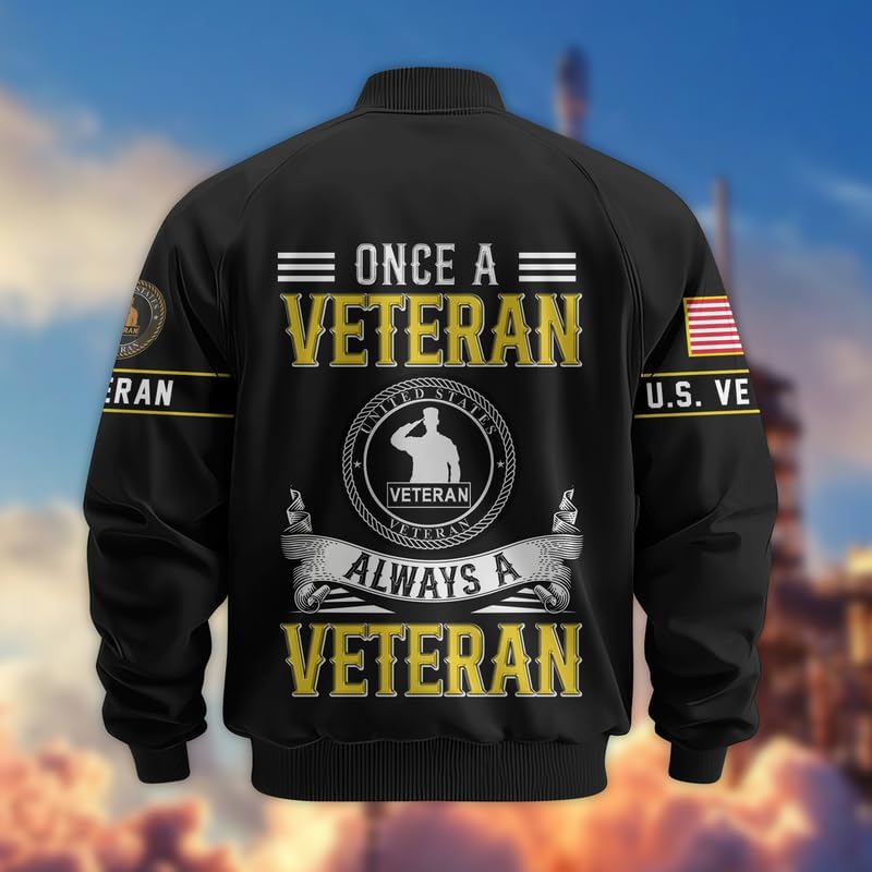 Veteran Jackets For Men - Military Bomber Jacket, Always A Veteran Waterproof Coat, Veterans Day Gift, Full Size S - 6XL - Image 2