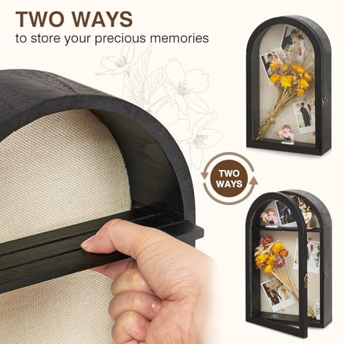 Image of DGWJSU Shadow Box Frame 10x16 Large Shadow Boxes Display Cases with Linen Back and Removable Shelves, Picture Frame Wedding Bouquet Memorabilia Medals Photos Memory Box for Keepsakes (Black)