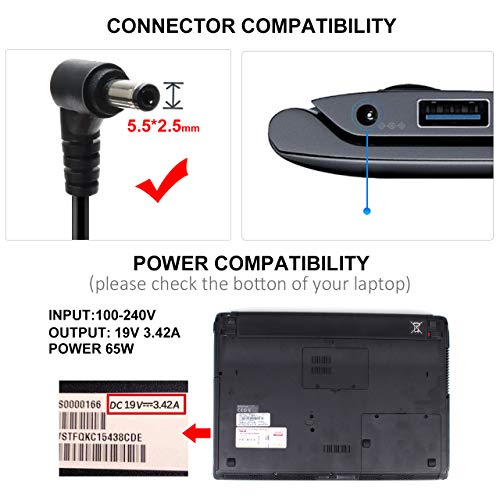 65W Ac Laptop Charger Adapter Replacement For Asus Q551L U56E Pa-1650-78 Pa-1700-02 Adp-65Dw B Adp-45Bw B X555L X551M X53U X550C Q551L Q301L K53E K55A S500C S400C A53E R554L Tp500L F555L V500C D550M #TOP1