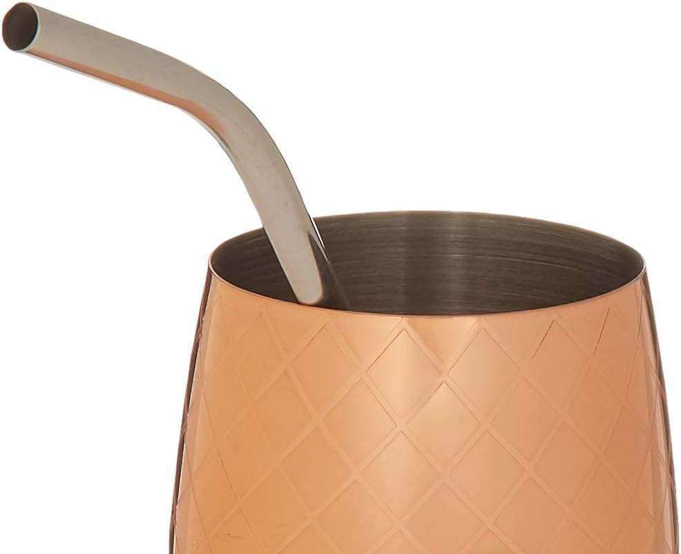 🔥 Hot Deals Silver One Stainless Steel Pineapple Copper-Finish Cocktail Mug w Straw Moscow Mule, 17 oz.