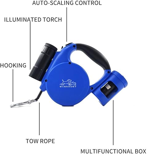 Miniatura 3 de Correa retráctil para perro con linterna, dispensador y bolsa de excrementos, cinta de nailon resistente para perros y gatos pequeños, medianos y