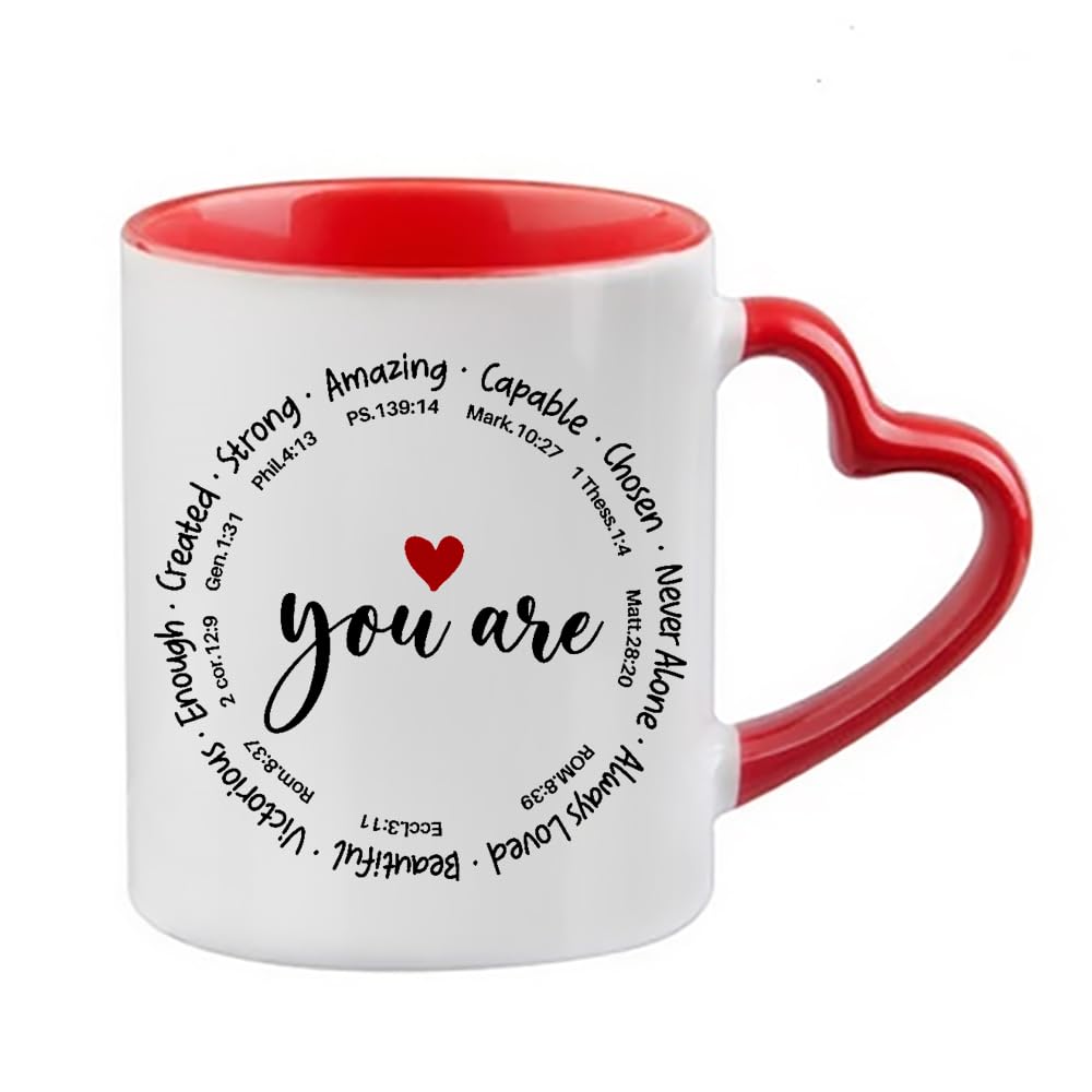 You are Amazing Coffee Mug, Christian Gifts for Women, Religious Gifts,11oz Heart Handle Ceramic Mug. (Red)
