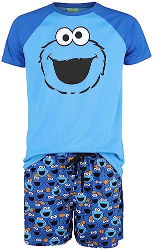 Sesame Street Sesamstraße Cookie Monster Männer Schlafanzug blau L 100% Baumwolle Fan-Merch TV-Serien