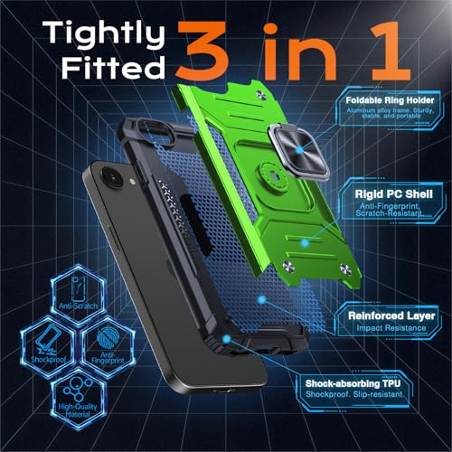 Image of Anqrp Heavy Duty Case for iPhone 17e /16e Case with Enhanced Ring Holder Grip Stand, Military Grade Shockproof Rugged Drop Protective Silicone Hard Slim iPhone 17e /16e Phone Case Cover,Spring Grass