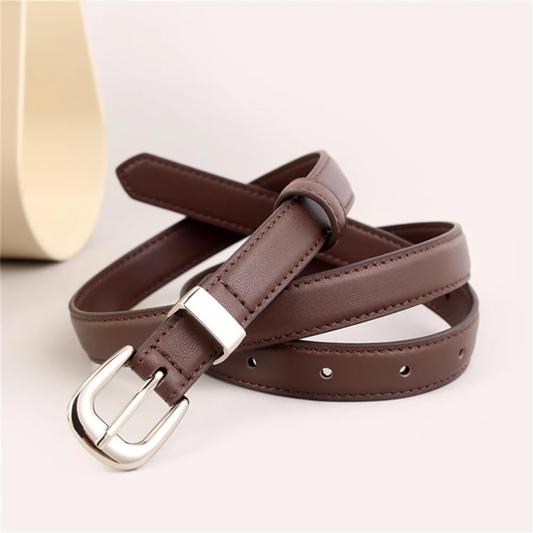 Cinturón de piel auténtica para mujer, elegante, ancho, casual, con hebilla plateada, para vestidos, jeans, accesorios