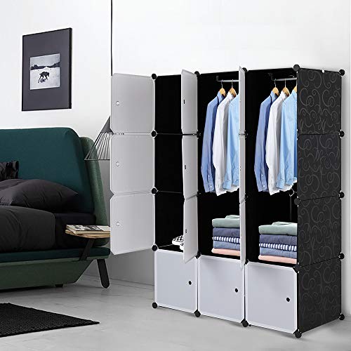TactFire Armoire Penderie Modulable, 12 Cubes, Armoire Chambre, Étagère de Rangement avec Portes, pour Le Stockage de vêtements, Jouets, etc.. (Porte...