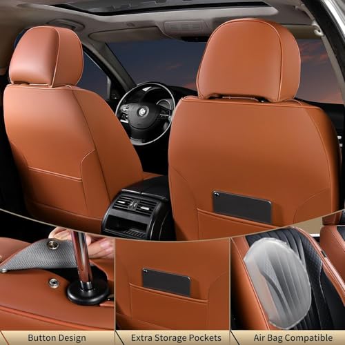 Image of FLORICH Car Seat Covers, Premium Leatherette Car Seat Covers Full Set, Waterproof Leather Car Seat Cushion Front Seats and Back, Breathable Seat Protectors for Sedans Cars SUV Trucks - Black&Brown