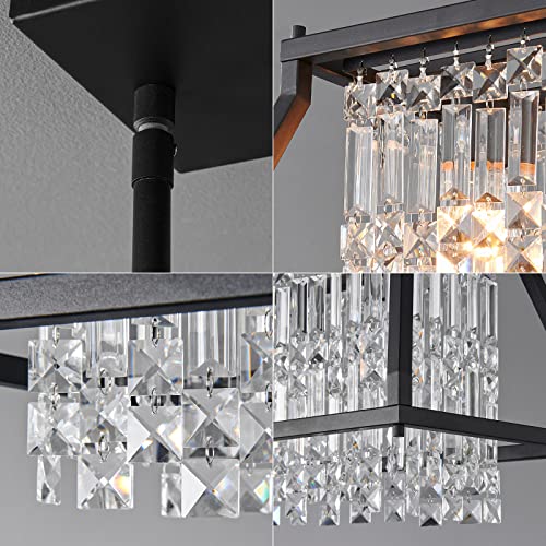 Image of LMQNINE Chandeliers for Dining Room, 3-Light Trapezoidal Industrial Dining Room Light Fixture Farmhouse Chandelier Crystal Pendant Lights Kitchen Island Living Room (Black 25.98 inch)