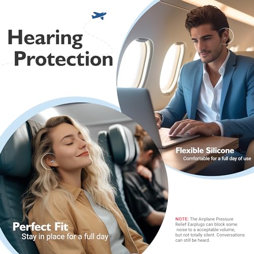 Image of Airplane Ear Plugs 2 Pairs, Prevent Ear Pain Pressure Equalizing Earplugs, Plane Travel Essentials, 100x Reusable Comfy Flight Earbuds for Adults Kids 12+, 2 Sizes, 25 dB Noise Reduction