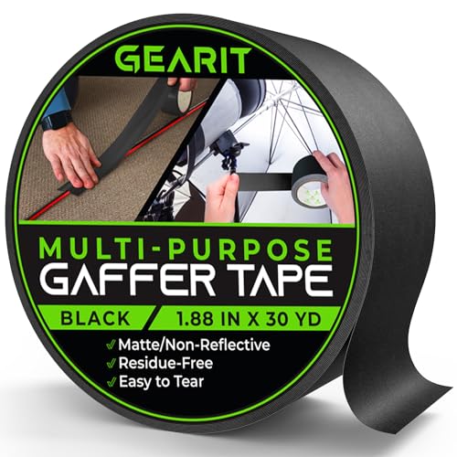Cinta adhesiva gaffer negra GEARit de 2 pulgadas para escenarios y cables m mate no reflectante