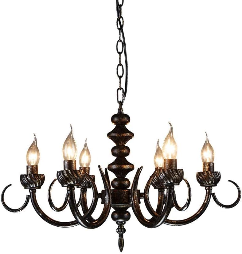 Loft Industrial Style Retro Chandelier American Wrought Iron Restaurant Candle Pendant Round Wrought Iron Pendant Ceiling Lamps 6 Lights E14 Hanging Lights