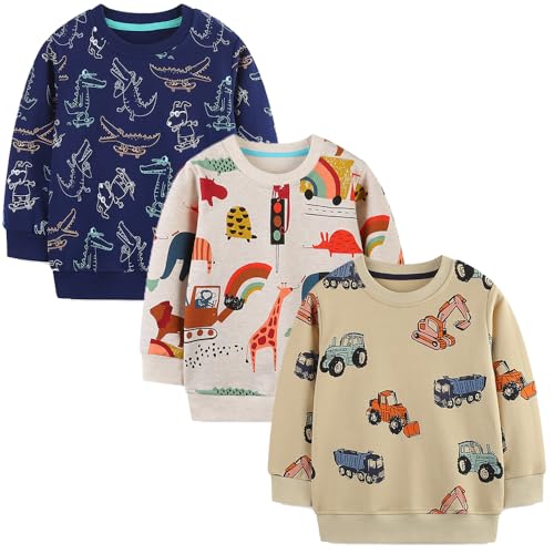Image of GFQLONG Toddler Boy Sweatshirt 2T 3T 4T 5T Long Sleeve Shirts Boys Sweater | cotton Dinosaur Cartoon Pullover Crewneck Sweatshirt,toddler boy sweaters tops,kids fall winter clothes