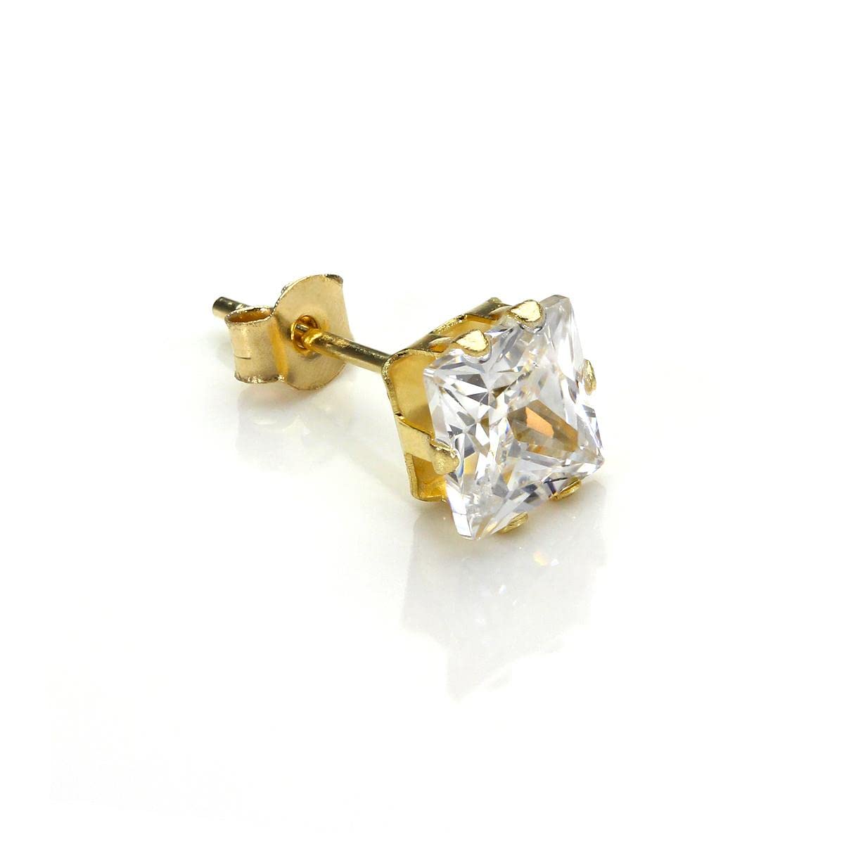 9K Gold 5mm Klar Viereck CZ Kristall Einzel Ohrstecker/Männer Ohrringe/Stecker