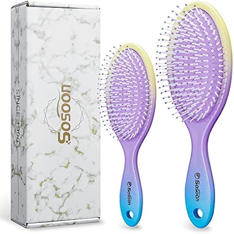 Hair Brush Set, Colorful Soft Comfortable Detangle Hairbrush for Women Men Kids Long Thick Curly Wet Dry Hair, No More Tangle, Massage Scalp(Large and Mini) Cover