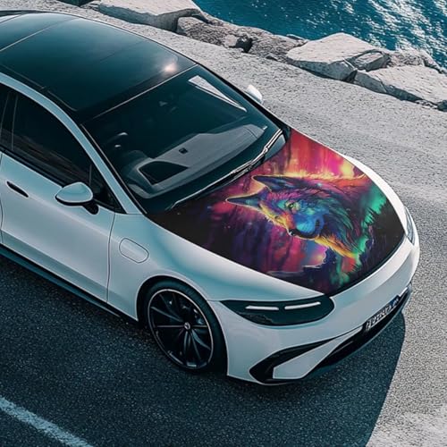 Image of Hood Stretchable Car Hood Protector,Waterproof Snowproof Universal Car Hood Cover Easy Installation Wolf Print Design
