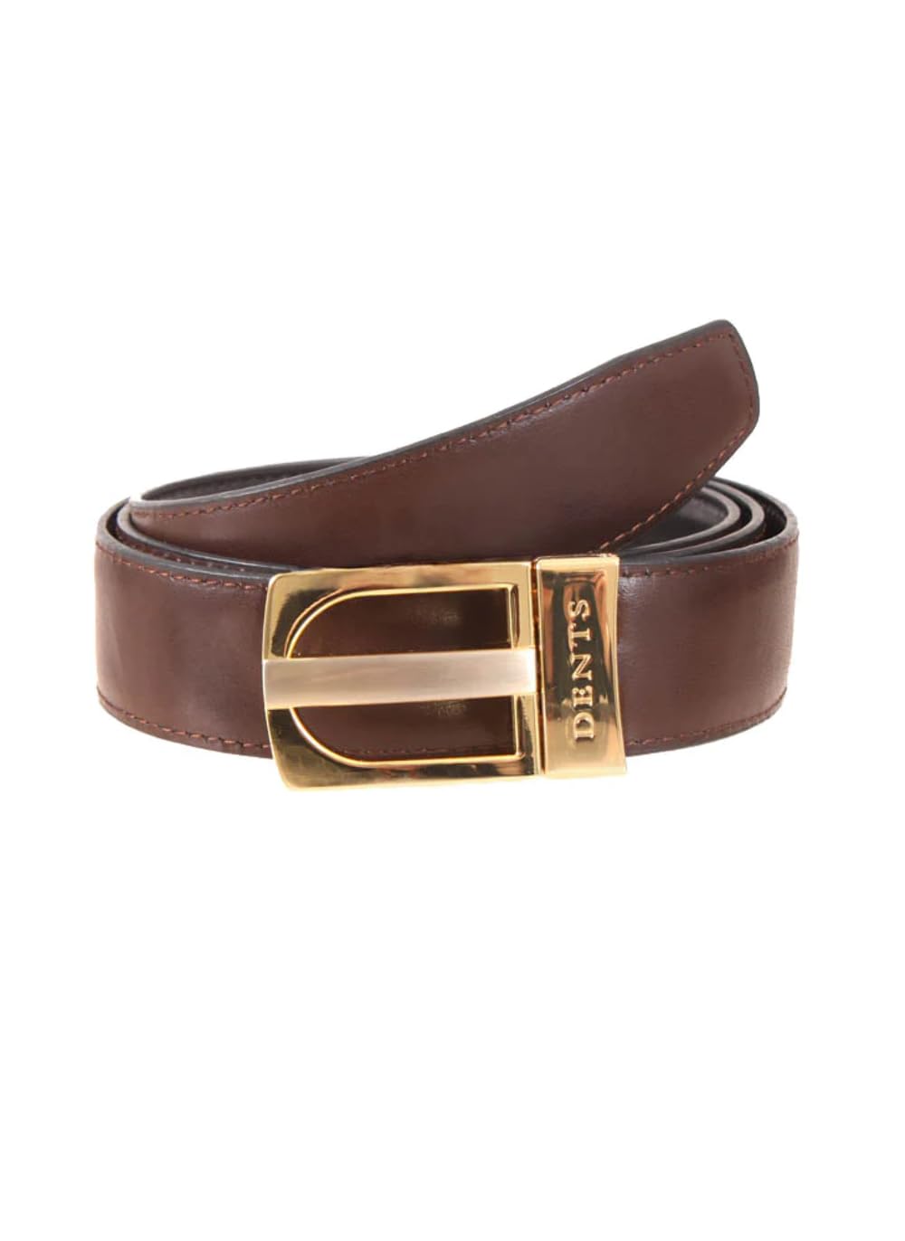 Dents Men's Brown/Black Reversible Leather Belt With Gold And Nickel Buckle - / L