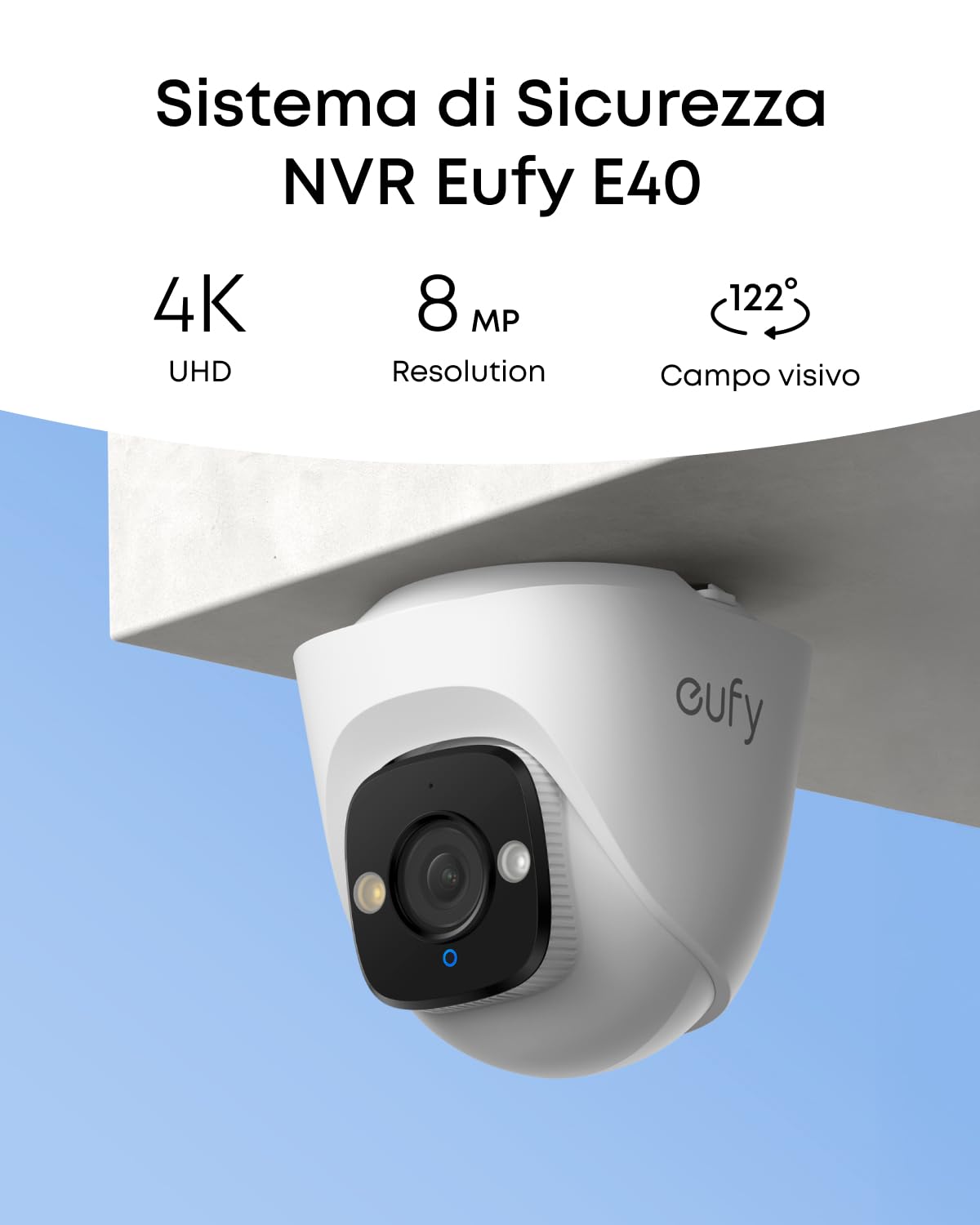 eufy Security Sistema NVR PoE S4, 2 telecamere Bullet-PTZ, 2 telecamere Bullet PTZ 360°, framing e tracking auto AI, auto-ricerca video, visione notturna a colori, strobo rosso/blu,2TB HD,ripresa 24/7