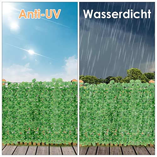 Trintion Künstliche Efeu Garten Sichtschutz 100x300cm Balkon Sichtschutz Künstliche Hecken Paneele Rolle Pflanzen Hängend Girlande für Gartenhecken Balkon Außendekoration