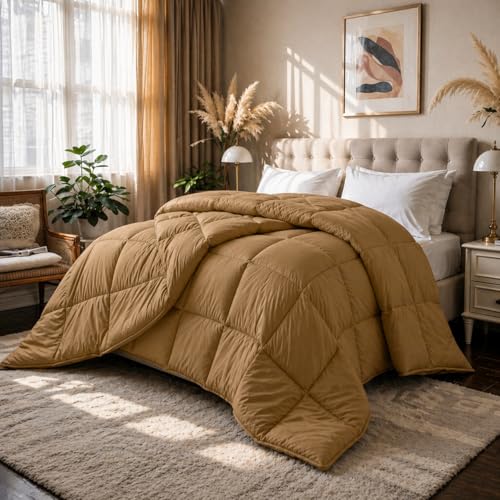 Image of Luxury Hotel Collection Cotton Comforter | All-Season Lightweight Quilt for Hot Sleepers | Plush, Breathable & Box-Stitched (Twin /Twin XL) Dark Ivory