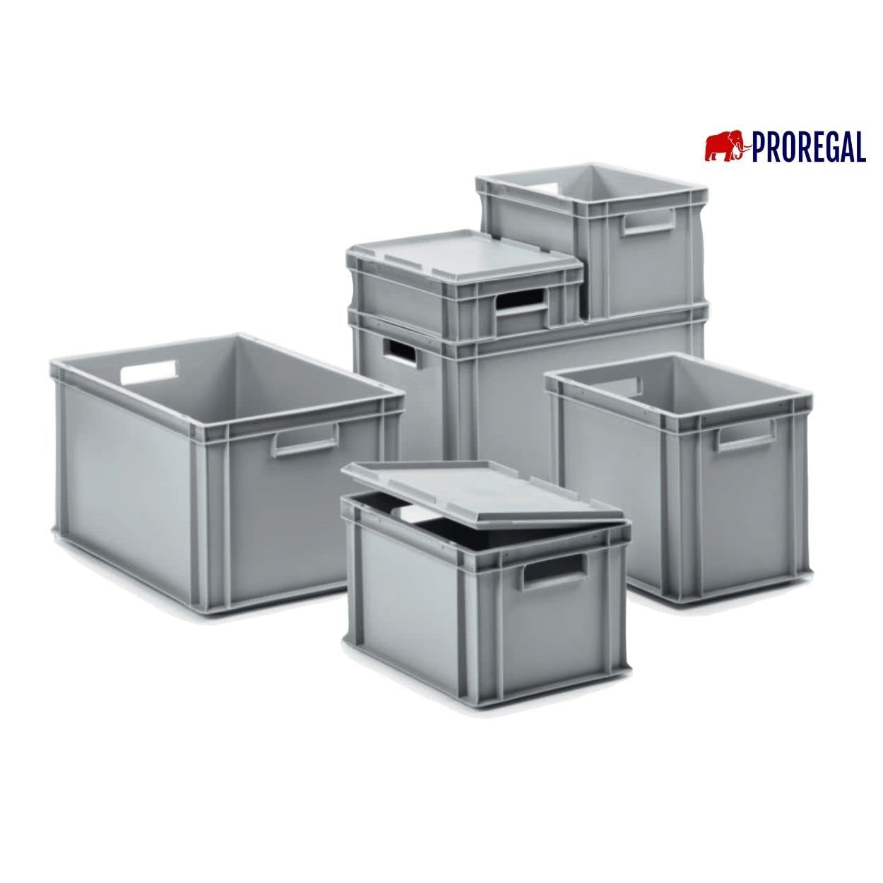 PROREGAL SuperSparSet 4x Eurobehälter 40x30x40cm 37 Liter Grau Transportbox Stapelbehälter