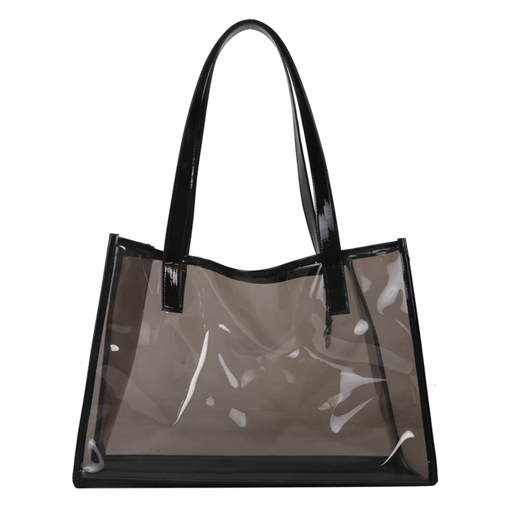 AMZLORDBolso de playa para mujer, grande, de PVC transparente, práctico bolso de hombro para mujer, plegable, transparente, organizador de cosméticos con cremallera, bolsa de almacenamiento de viaje