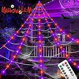 FOURDOPLI Halloween Spider Web Lights, 17FT Giant Light Up Spider Web, 290 LEDs Halloween Net Lights Decorations with 8 Modes & Timer for Outdoor Indoor Garden Party Yard Home Patio (Purple & Orange)