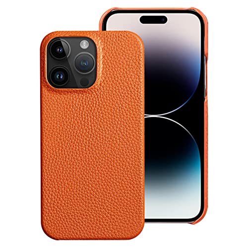 Coque en cuir véritable pour iPhone 12 Mini et Pro Max, étui de protection élégant orange