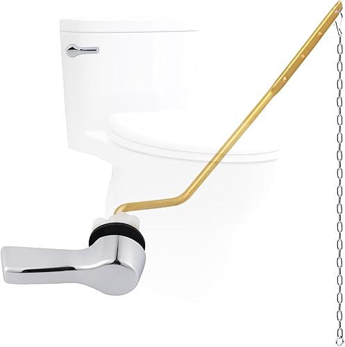 Hygie Rinse Manija universal de metal para inodoro de repuesto, mango de inodoro de montaje lateral con cadenas de acero inoxidable, kit de