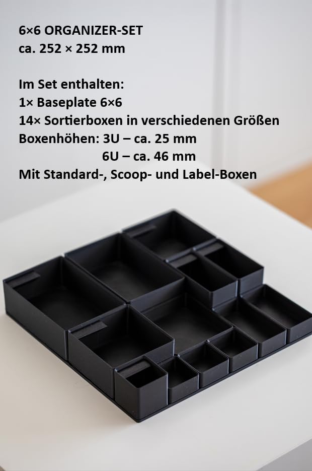 Gridfinity - Juego de organizadores con placa base y cajas clasificadoras (blanco, 6 x 6) | Cajas clasificadoras para tornillos, tuercas y piezas pequeñas