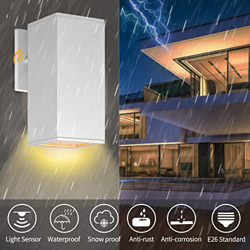 Zuukole Dusk To Dawn Outdoor Wall Sconce, Exterior Light - Etl Listed, Aluminum Anti-Rust Waterproof Wall Mount Rectangular Design – Up Or Down Photocell Outdoor Lighting For Porch, Garage Or Patio #TOP1