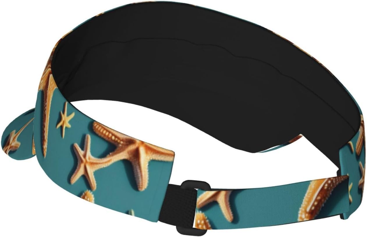 Beach Starfish Print Sports Sun Visor Hats Adjustable Running Golf Tennis Sun Cap for Women Men Black