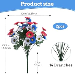 Independence day artificial daisy flowers patriotic memorial flowers red white and blue faux flower with 4th of july decorations for cemetery memorial day independence day home wedding party  urban country home decor