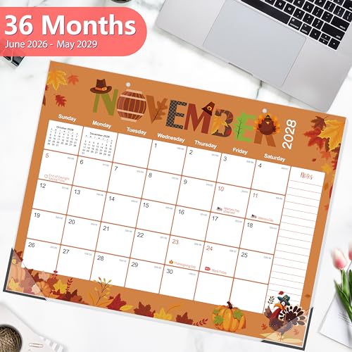 Image of GuassLee Desk Calendar 2026-2029,36 Months 22 inch x 17 inch Large Calendar from June 2026 to May 2029,Desktop /Wall Monthly Planner with Julian Date and Thick Paper for Office Home School