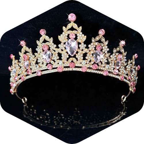 Kamirola Pink Crown for Women Crystal Princess Tiaras Rhinestone Queen Headband Wedding Bridal Hair Accessories Birthday Prom Christmas Pageant Party