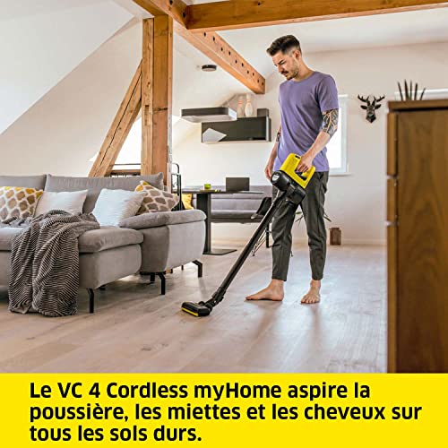 Kärcher Aspirateur sans Fil VC 4 Cordless myHome, 2 Vitesses d'Aspiration, Autonomie : jusqu'à 30 min, Poids : 2,3 kg, Batterie : 21,6 V, Support Mural, Suceur Sol et Fentes, Brosse à Poussière 2 en 1 - Image 3