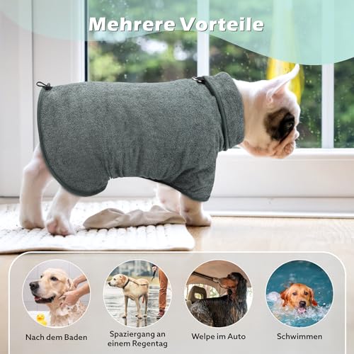 Woiil 100% Baumwolle Hundebademantel, Ultra Saugfähiger Bademantel Hund, Mit Klettverschluss Und Verstellbarem Gummizug, Maschinenwaschbar, Geeignet Für Große, Mittlere Und Kleine Hunde, Grau (M)
