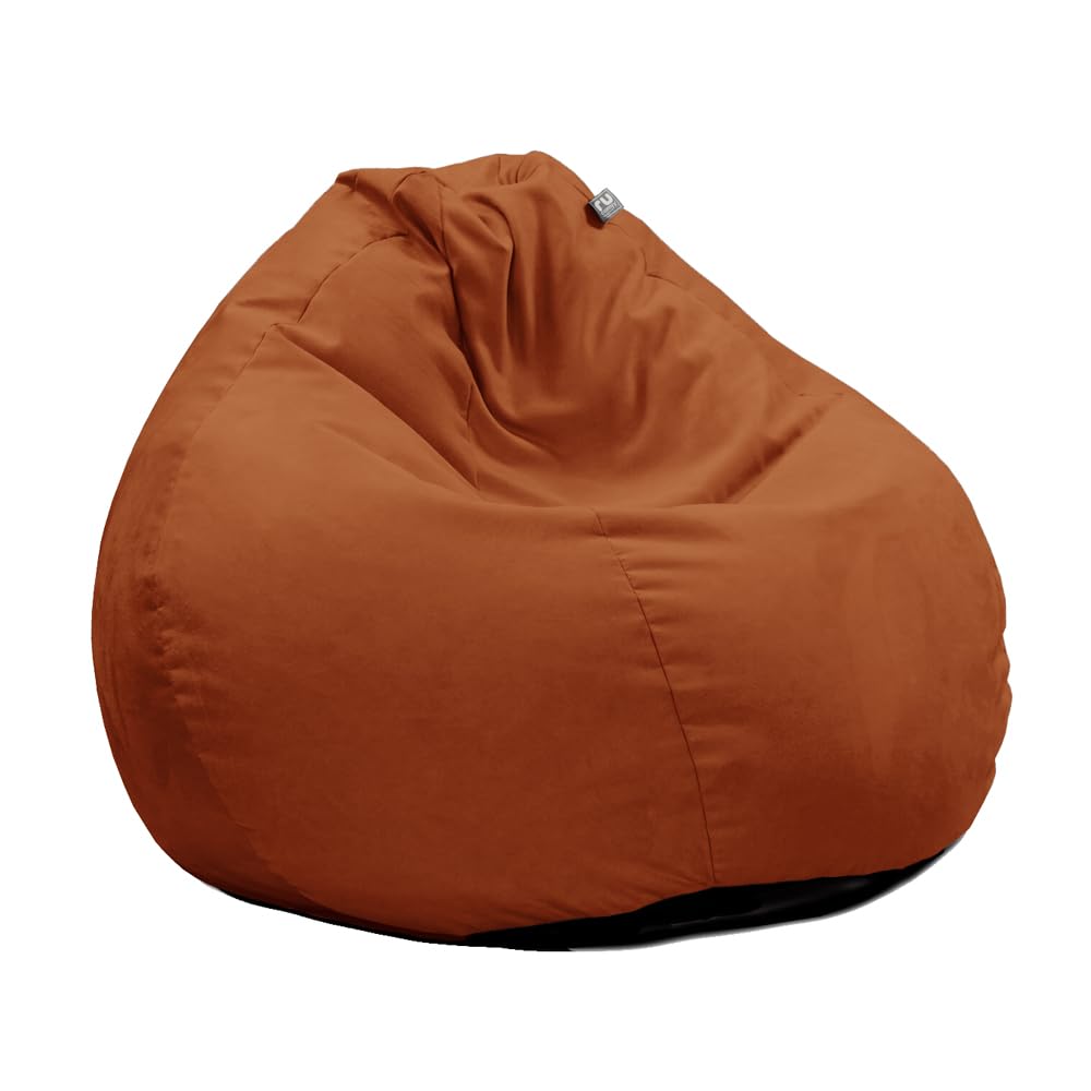 rucomfy Beanbags Velvet Slouchbag Bean Bag - Luxury Plush Living Room or Bedroom Beanbag Chair for Teens and Adults - Premium Home Furniture Seating - D80cm x H110cm (Rust, Beanbag Only)