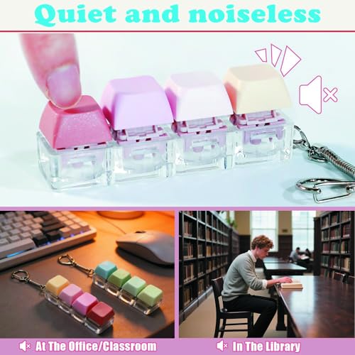 Image of Keyboard Fidget Toy, Four Key Mechanical Style Keychain with Snake Chain, Stress Relief Gadget for Office Workers and Students, Portable Anxiety Relief Tool for Commuting and Gaming