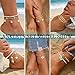 17KM 21PCS Gold Ankle Bracelets for Women, Boho Shell Bead Cuban Link Chain Waterproof Gold Anklets Set, Adjustable Layered Anklets for Women Beach Jewelry Gift