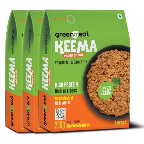 Image of Greenmeat Keema | Ready to Eat | 100% Plant Based & Vegetarian | Protein & Fibre Rich | Low Fat & Zero Cholesterol | No Preservatives | Pack of 3 (3 x 250g)