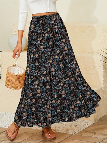 Image of NASHALYLY Women's Chiffon Elastic High Waist Pleated A-Line Flared Maxi Skirts