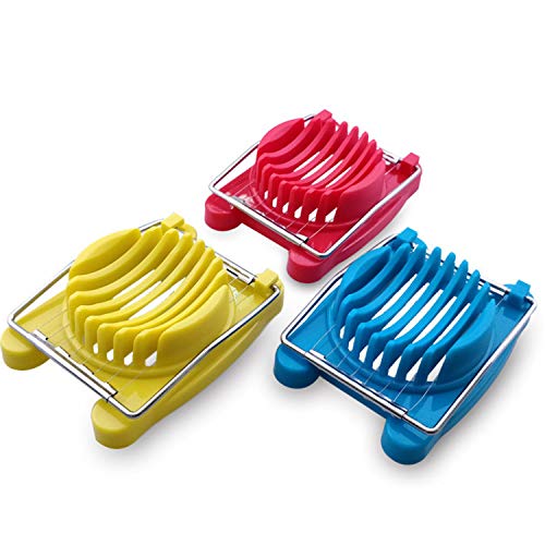 3 Pieces Egg Slicers with Stainless Steel Wires for Hard Boiled Eggs (Yellow, Red, Blue) (3colors)