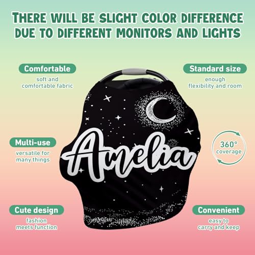 Image of Custom Name Car Seat Canopy - Baby Car Seat Covers, Infant Stroller Cover, Black Moon Carseat Canopy Christmas Birthday Gifts for Girls and Boys