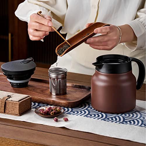 PARACITY Kaffeekanne/Teekanne Thermo mit Keramikeinsatz 800ml, Kleine Thermoskanne Travel mit Herausnehmbarer, mit Siebeinsatz für Heißgetränke, Doppelwandig isolierte Edelstahl – Bild 5