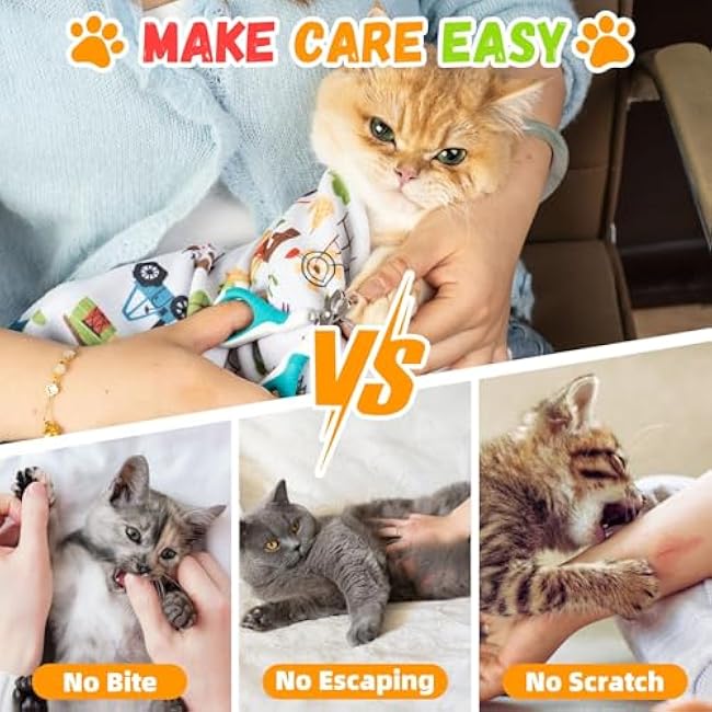 Professional Cat Grooming Wrap - Adjustable Restraint Blanket for Nail Clipping & Vet Visits, Escape-Proof Cat Wrapping Bag with Safety Straps, Large (27.6x27.6) for Cats Up to 15lbs-AY8rIRSh