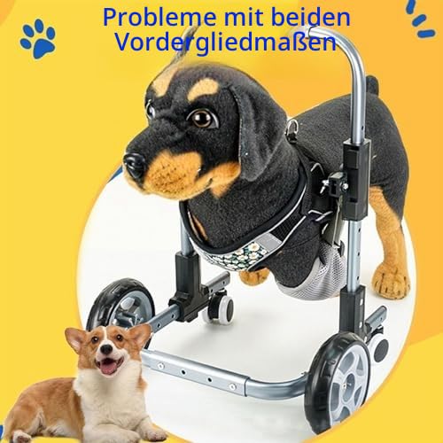 Hunde-Rollstuhl für behinderte Haustiere, volle Unterstützung der Vorderbeine, Mobilitätshilfe, Gehwagen mit verstellbarem Rahmen, für kleine bis mittelgroße Hunde