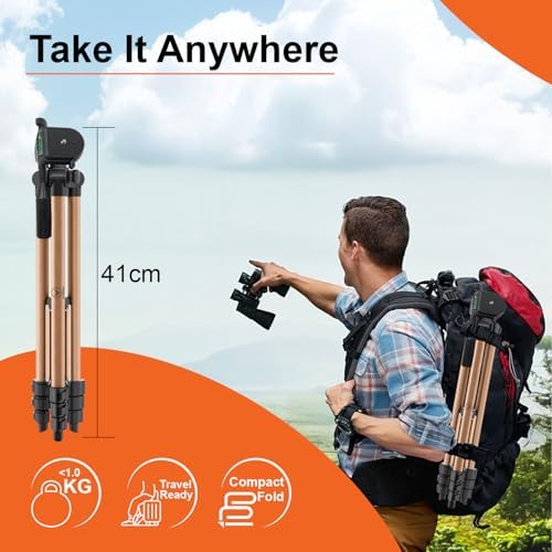 Image of Aluminium Lightweight Tripod Stand (48-134CM) Tripod with Mobile Holder 360 Rotation 3 Way Tilt |for DSLR, Camera, GoPro, Smartphones with Phone Stand & Carry Bag (Copper Color)